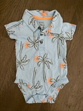 Carter's Light Blue Palm Tree Polo Bodysuit with Orange Accents